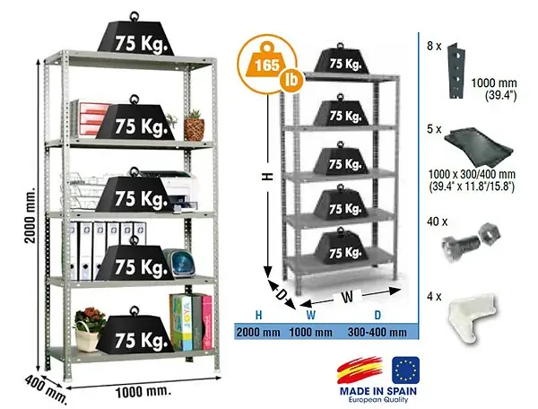 Prix Promo Simonrack - Etagère De Rangement 2000x1000x400mm Gris Foncé Charge 75kg - Advantage Plus 5/400 SIMON RACK