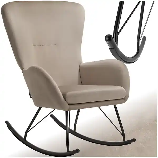 Authentique Fauteuil à bascule SWING avec patins en acier et rembourrage épais noir/taupe TECTAKE