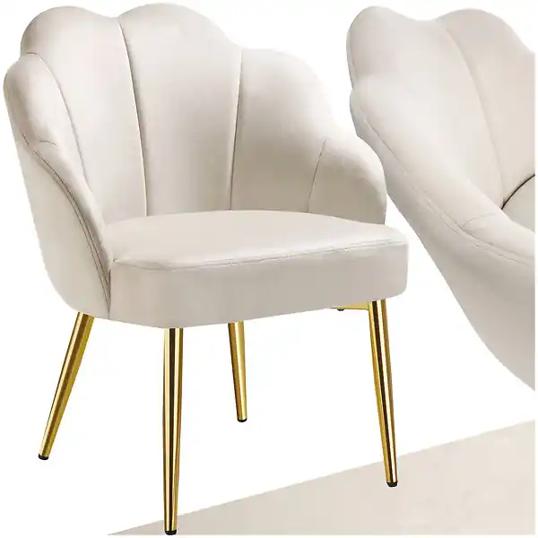 Fauteuil cocktail rembourré avec revêtement en velours crème/or TECTAKE Acheter Direct