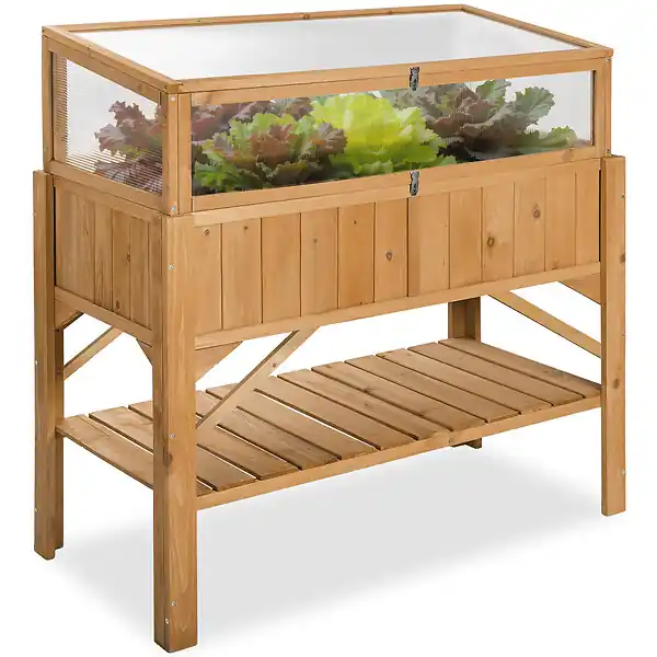 Prix Réduit Carré Potager de jardin sur Pied Surélevé avec étagère + Châssis de jardin 119x57x124cm marron TECTAKE