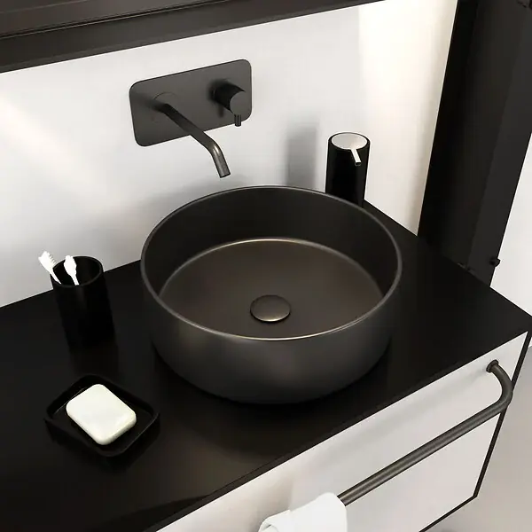 Solde Vasque ronde céramique Dark Round - Noir mat - Diam.36cm AURLANE