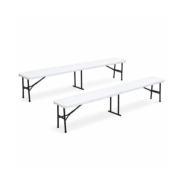 Produit De Marque Lot de 2 Bancs de Jardin Pliables Blancs 180 x 28 x 43.5H cm Banc Exterieur Interieur Camping Réception KZ GARDEN