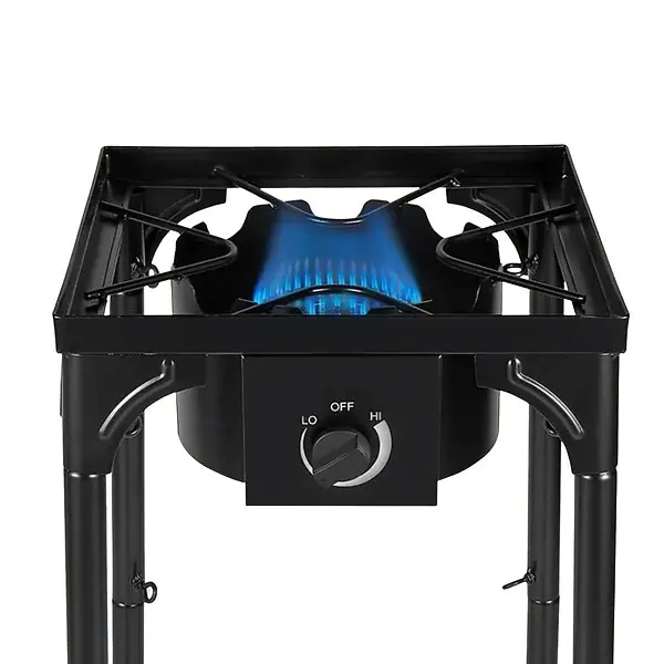 Authentique Réchaud à Gaz 1 feu 4500W 4 pieds modulables 3 Hauteurs Bruleur en fonte - Cuisine Extérieure 40 x 40 x H78cm Allumage Piezo INTEC