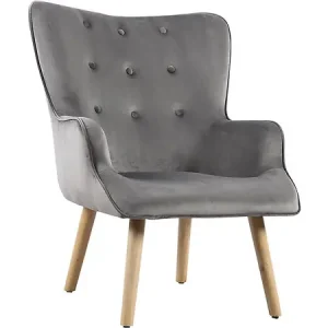 Paiement Sécurisé Fauteuil style scandinave velours "Odense" - 73 x 81 x 92.5 cm - 1 place - Gris HABITAT ET JARDIN