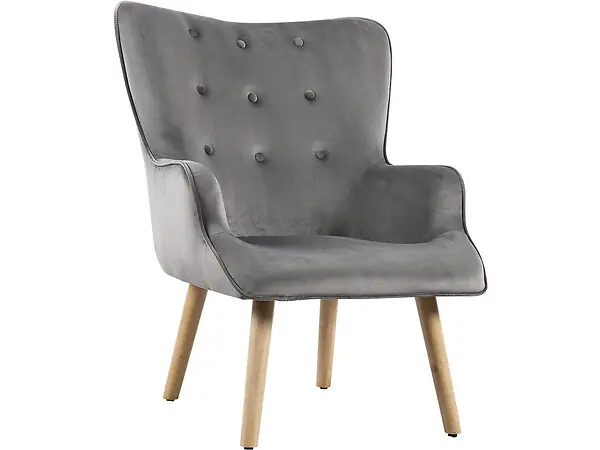 Paiement Sécurisé Fauteuil style scandinave velours "Odense" - 73 x 81 x 92.5 cm - 1 place - Gris HABITAT ET JARDIN