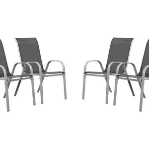 Achat Immédiat Fauteuil jardin Textilène "Cordoba" - Phoenix - Gris foncé/Argenté - Lot de 4 HABITAT ET JARDIN