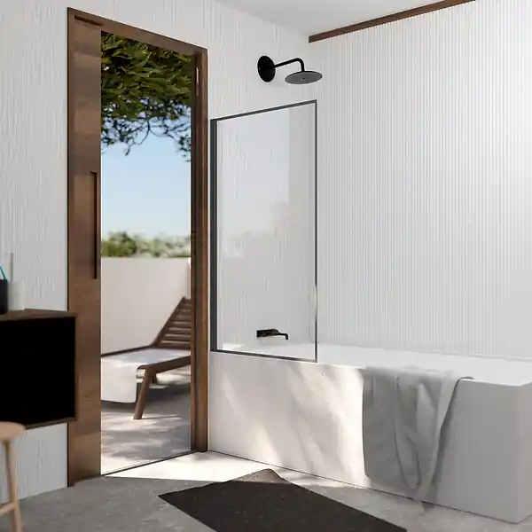 Offre Exclusive Pare Baignoire Rabattable 75x130 cm - Aluminium Gun Metal et Verre Trempé 4 mm AURLANE