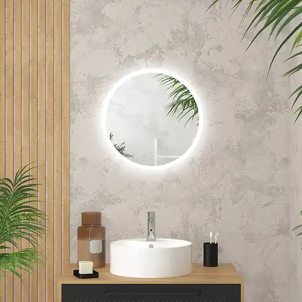 Miroir salle de bain rond avec eclairage LED - Diamètre 50cm - GO LED AURLANE Super Prix