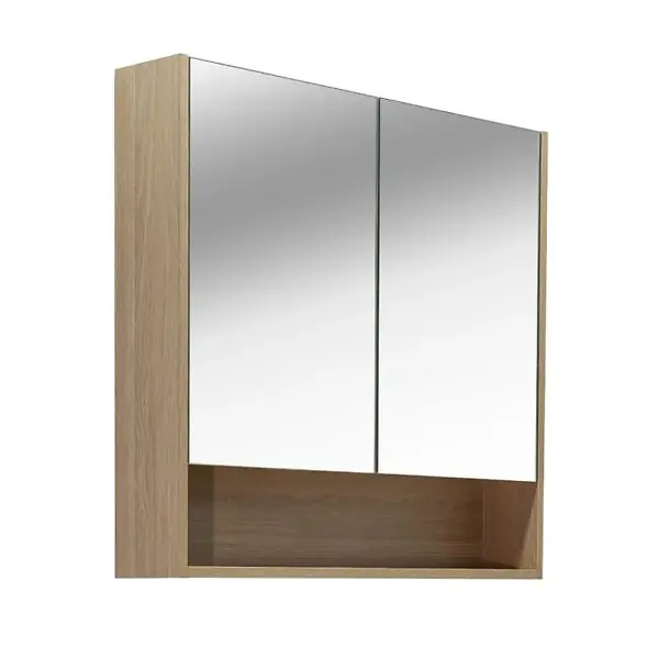 Prix Bas Naturel Lucca Armoire de toilette assemblée 80x75 cm, stratifié, 4 étagères, miroir, couleur chêne (LUCCA80CABD)