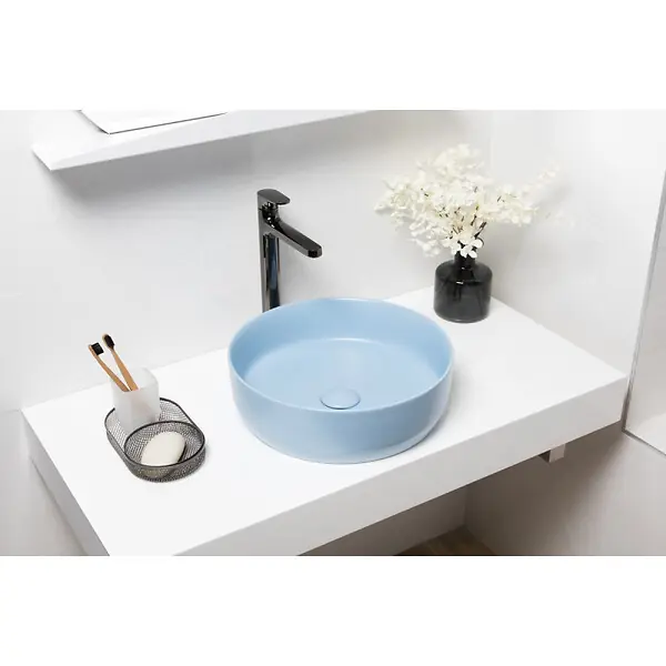 Nouvel Arrivage Swiss Aqua Technologies Vasque à poser Infinitio 39 x 39 x 12 cm sans trop-plein, bleu mat (SATINF3939LBLM)