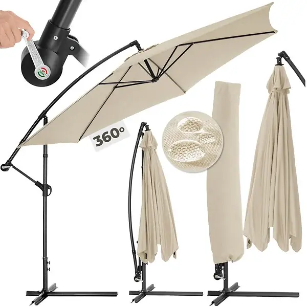 Parasol 350 cm avec housse de protection beige TECTAKE Certifié