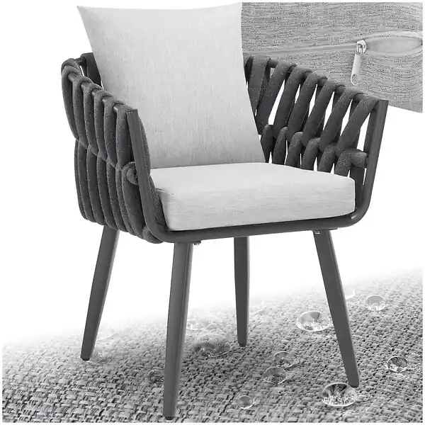 Dernier Modèle Chaise au motif cordé avec structure en aluminium résistant aux intempéries et aux UV gris TECTAKE