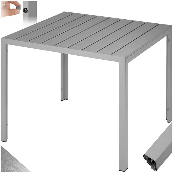 Table de jardin en aluminium surface de la table en aspect bois argent TECTAKE Offre Limitée