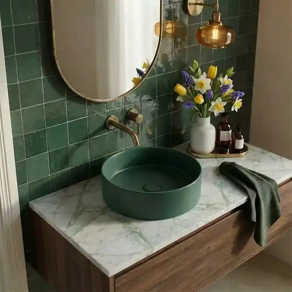 Quantité Limitée Ceramia Vasque à poser ronde 36 cm hauteur 12,5 cm sans trop-plein vert mat PixL (CEPX3636GEM)