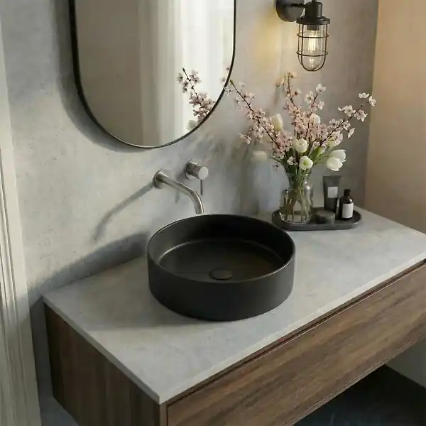 Ceramia Vasque à poser ronde 36 cm hauteur 12,5 cm sans trop-plein noir mat PixL (CEPX3636BKM) Nouvelle Collection