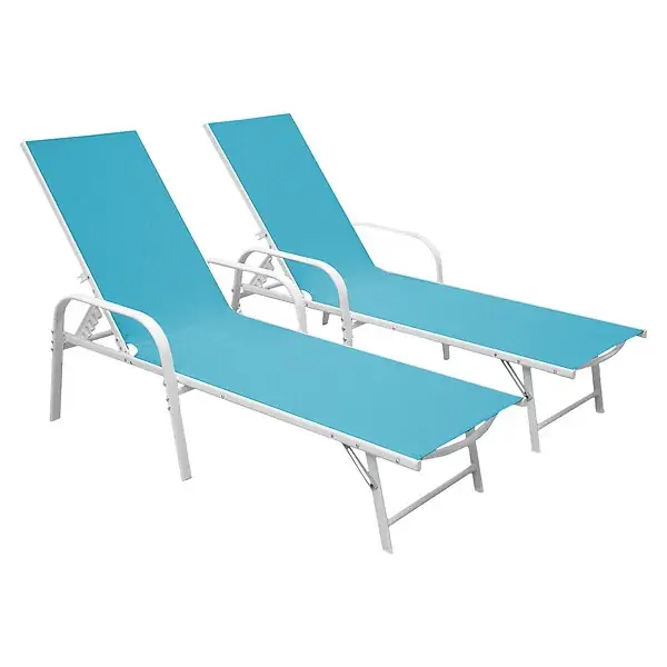 Seulement Aujourd'hui Lot de 2 bains de soleil SARDINIA en textilène bleu - structure blanche HAPPY GARDEN