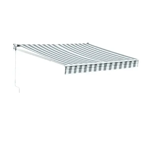 Quantité Limitée Store banne SAULE 2,5 × 2m - Toile rayée blanche/grise et structure blanche HAPPY GARDEN