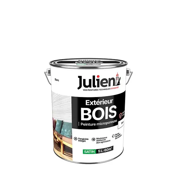 Peinture Extérieure Bois Microporeux Julien Satin - Blanc 5L Vente Directe