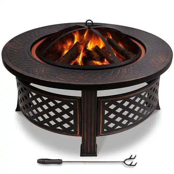 Retour Gratuit Brasero exterieur en metal avec grille pare-etincelles tisonnier diametre 81cm noir VOUNOT