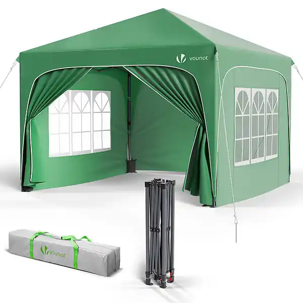 Prix Promo Tonnelle de jardin Arquee 3x3m Pliable avec porte et fenetre amovible vert VOUNOT
