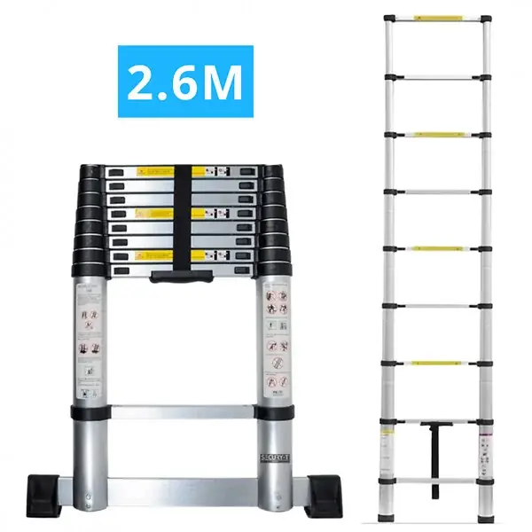 Livraison Express Echelle télescopique aluminium 9 marches H 2,6M avec barre stabilisatrice SECURY-T