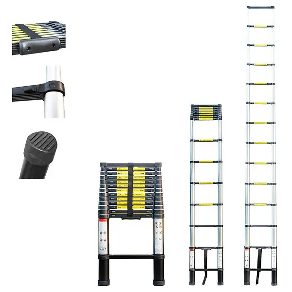 Echelle telescopique 4,1m TELESCOO14, Aluminium, Pliable, Extensible, Hauteur de travail max 5m, Standart EN131, Garantie 5 ans, Hostrom HOSTRÃ–M Top Vente