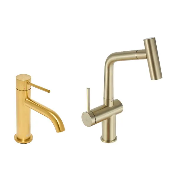 Aurum mitigeur lavabo + mitigeur cuisine Ceramia Timeless acier inoxydable, douchette extractible, or brossé (SATTMLBA185BG) SWISS AQUA TECHNOLOGIES Paiement Sécurisé