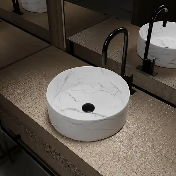 Prix Cassé Vasque à poser ronde céramique - Blanc mat - Diam.36xH.13cm AURLANE