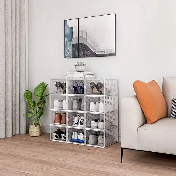 Top Vente Rangement chaussures - Boites à chaussures - Grand format - Blanc et transparent - Lot de 12 SECURY-T