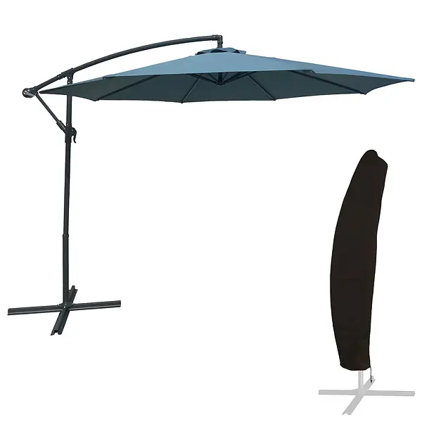 Parasol déporté OAHU rond 3m de diamètre bleu gris + housse HAPPY GARDEN Livraison Express
