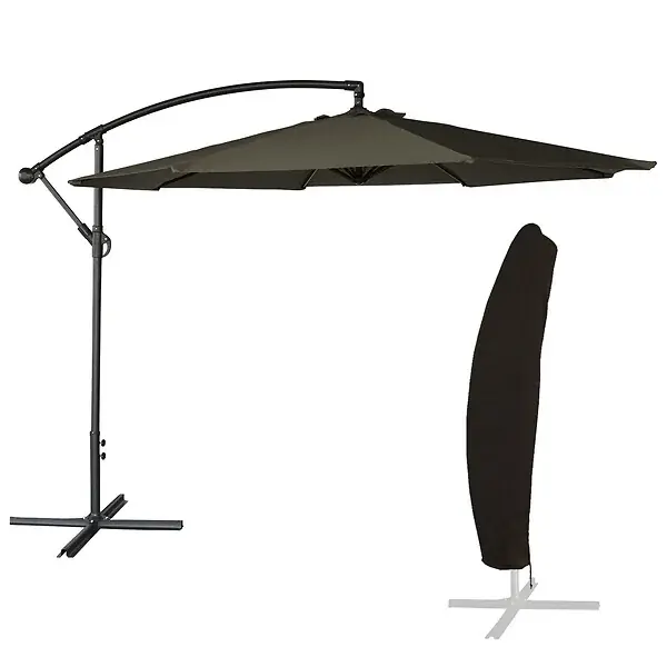 Achat Immédiat Parasol déporté OAHU rond 3,50m de diamètre gris + housse HAPPY GARDEN