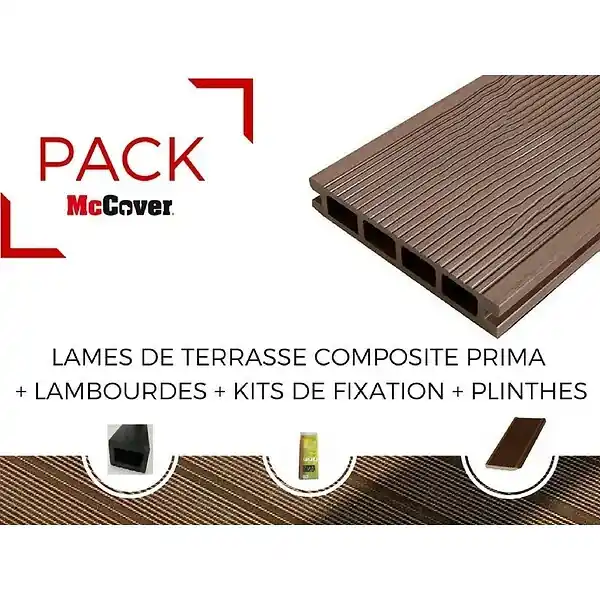 PACK 1 m² lame de terrasse composite Prima - Gris anthracite, L 220 cm , l 12 cm, E 19 mm MCCOVER Certifié