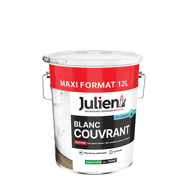 Meilleur Prix Peinture intérieure couvrante - Blanc Satin - 12L JULIEN