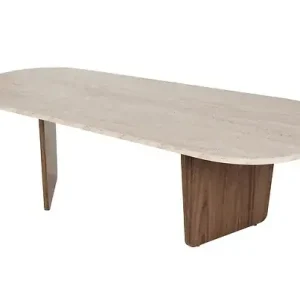 Table Basse en bois "Ovalis" - 130 x 65 x 40 cm - Travertin / Noyer HABITAT ET JARDIN Achat Immédiat