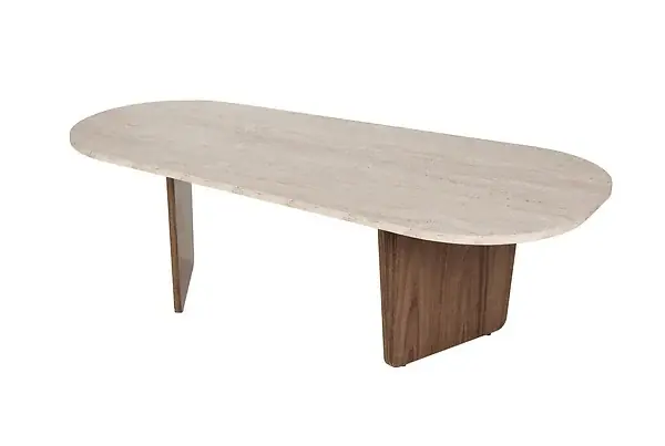 Table Basse en bois "Ovalis" - 130 x 65 x 40 cm - Travertin / Noyer HABITAT ET JARDIN Achat Immédiat
