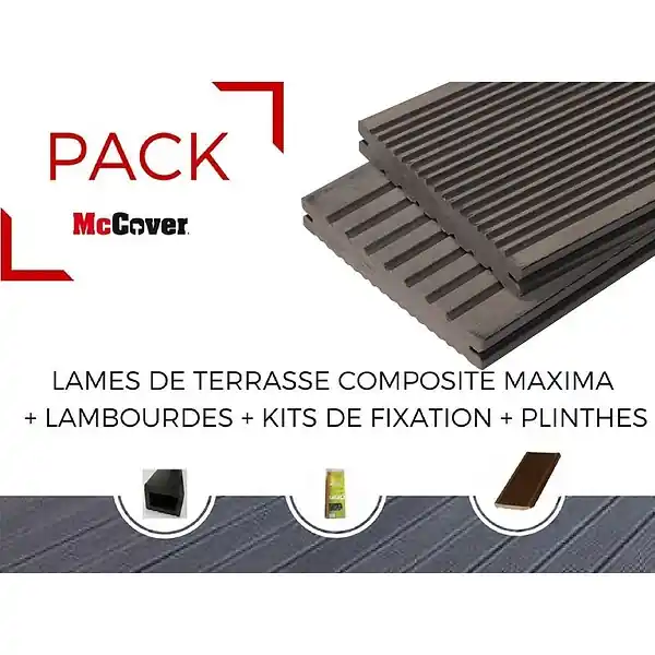 PACK 1 m² lame de terrasse composite Maxima - Gris anthracite, L 360 cm, l 14 cm, E 22mm MCCOVER Prix Choc