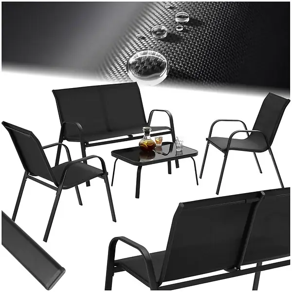 Prix Bas Salon de jardin NORA pour 4 personnes avec table noir TECTAKE