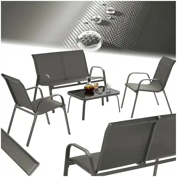 Salon de jardin NORA pour 4 personnes avec table gris anthracite TECTAKE Nouveauté