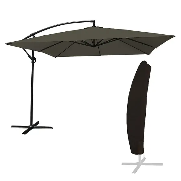 Parasol déporté MOLOKAI carré 2,7x2,7m gris + housse HAPPY GARDEN Top Vente