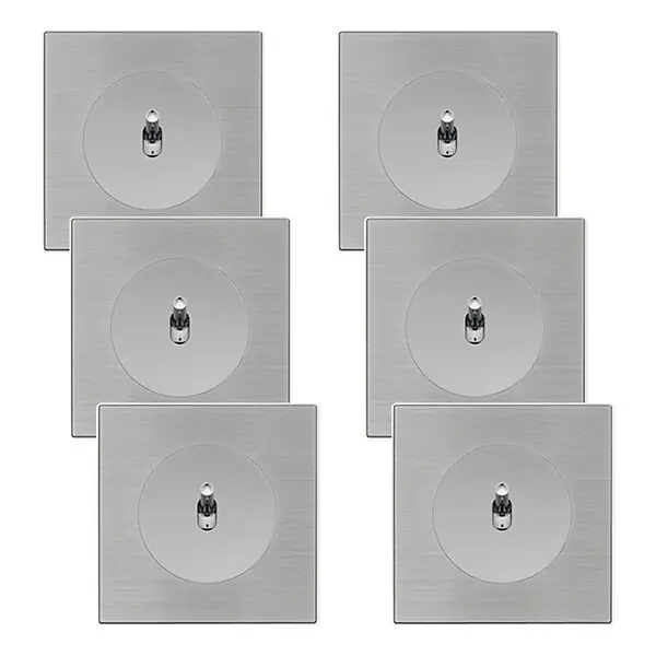 Vente Directe FONTINI 6 va-et-vient ALU GLOSSY DOM + 6 plaques simples métallisées gris