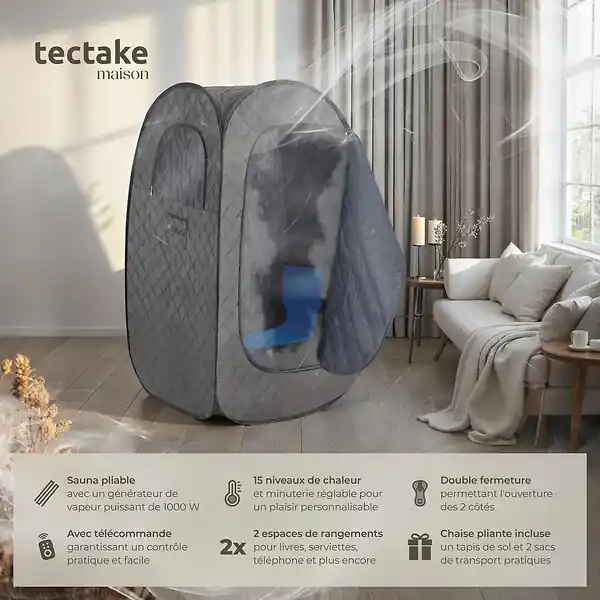 Sauna à vapeur portable THERMALUXE I 1000 W gris foncé-noir TECTAKE Prix Promo