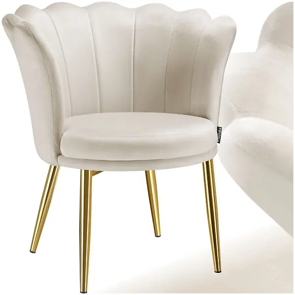 Fauteuil rembourrage épais revêtement en velours crème/or TECTAKE Dernier Modèle
