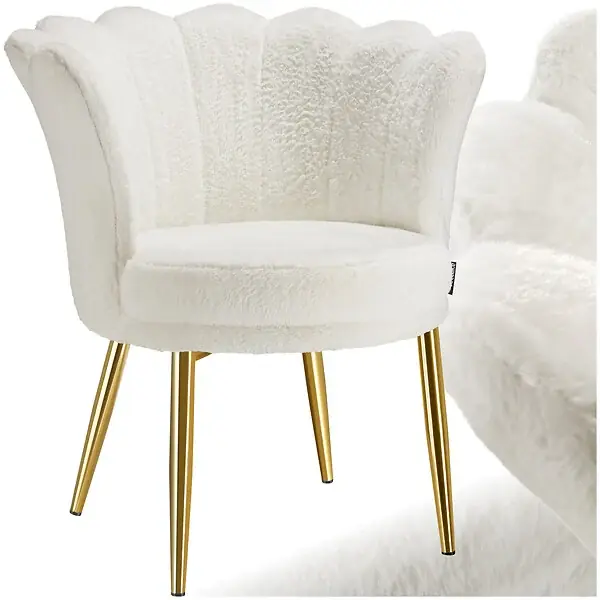 Fauteuil rembourrage épais revêtement fourrure synthétique crème/or TECTAKE Remise