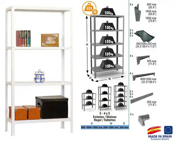 Simonrack - Etagère De Rangement 1600x1000x300mm Blanc Charge 150kg - Homeclick Metal Plus 4/300 SIMON RACK Acheter En Ligne