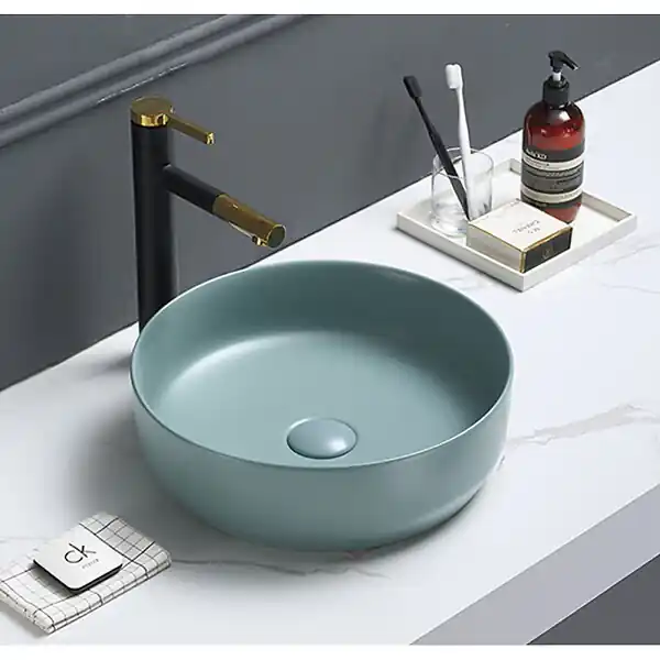 Prix Bas Swiss Aqua Technologies Set vasque à poser 39x39x12cm sans trop-plein + bonde à écoulement libre Infinitio vert mat SetSATINF-vert