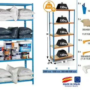 SimonRack - Etagère de rangement 2000x1000x300mm Bleu bois Charge 150Kg - Maderclick PLUS 5/300 Simon Rack Offre Limitée