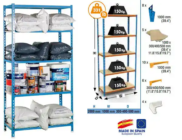 SimonRack - Etagère de rangement 2000x1000x300mm Bleu bois Charge 150Kg - Maderclick PLUS 5/300 Simon Rack Offre Limitée