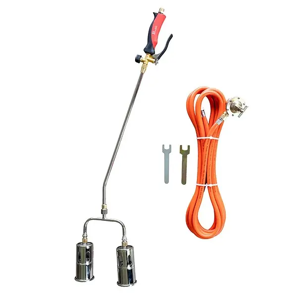 Haute Qualité Chalumeau à gaz 2 Bruleurs Ø 60 mm Turbo + Détendeur gaz 4.0 bar Tuyau 5m INTEC