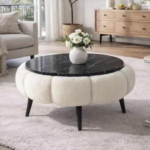 Soldes Table basse en bois "Papatya 60" - 60 x 60 x 44 cm - Blanc HABITAT ET JARDIN