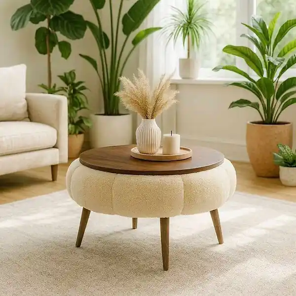 Table basse en bois "Papatya 60" - 60 x 60 x 44 cm - Crème HABITAT ET JARDIN Top Vente